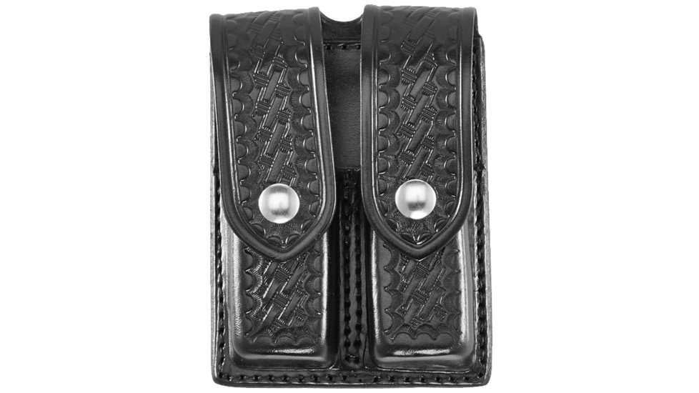 Aker Leather Model 510 Double Magazine Pouch, Medium, 9mm Luger, Brass Snap, Double Stack, Basketweave, Black, A510-BW-2-BR