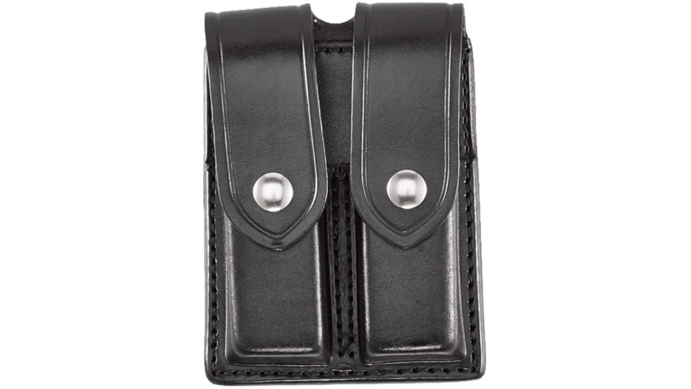 Aker Leather Model 510 Double Magazine Pouch, Medium, .40 S&amp;W/9mm Luger, Chrome Snap, Double Stack, Plain, Black, A510-BP-3-CH
