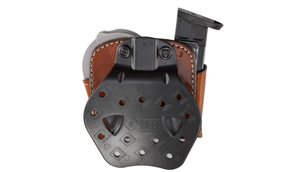 Aker Leather Model 519 D.M.S. Combo Mag And Handcuff Cases, .40 S&amp;W/9mm Luger, Double Stack, Right, Plain, Tan, A519TPR-3