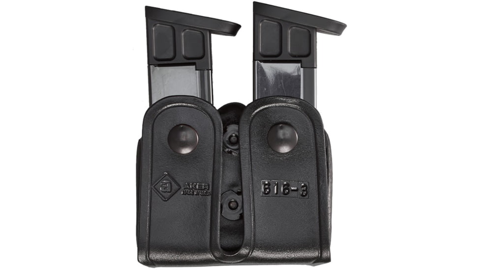 Aker Leather Model 616 Dual Magazine Carrier, Plain, Black, A616-BP-3