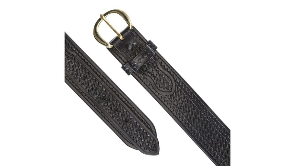 Aker Leather Model B06 2.25inch Leather Lined River Belts, 50 in, Chrome Snap, Basketweave, Black, B06-BW-50-CH