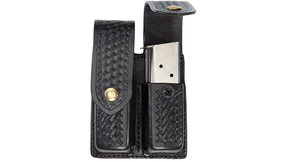 Aker Leather Quad Magazine Pouch, Medium, Single Stack, Colt, .45 Caliber, Chrome Snap, Basketweave, Black, A510D-BW-1-CH