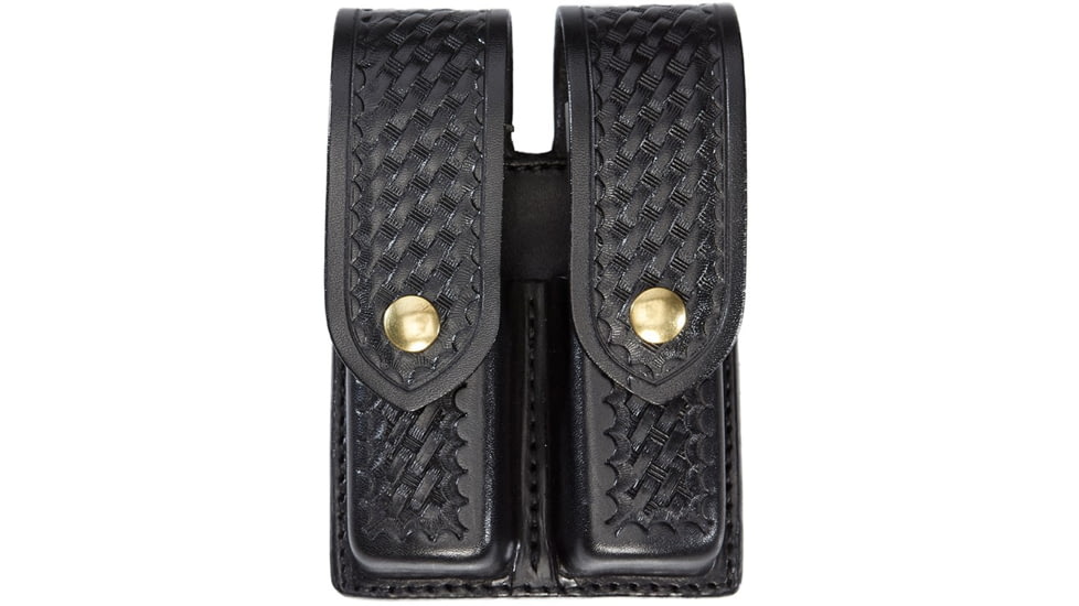 Aker Leather Quad Magazine Pouch, Medium, Single Stack, Colt, .45 Caliber, Chrome Snap, Basketweave, Black, A510D-BW-1-CH