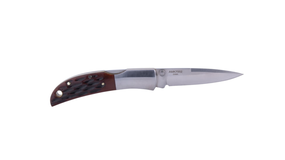 Al Mar Knives Honey Jigged Bone Series Folding Knife, 2.5 in TALON Blade, Traditional, Leather Slip Pouch, Honey Brown, Small, AMK7002
