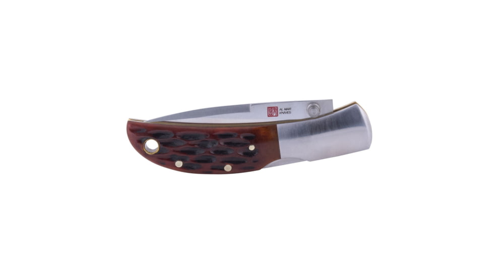 Al Mar Knives Honey Jigged Bone Series Folding Knife, 2.5 in TALON Blade, Traditional, Leather Slip Pouch, Honey Brown, Small, AMK7002