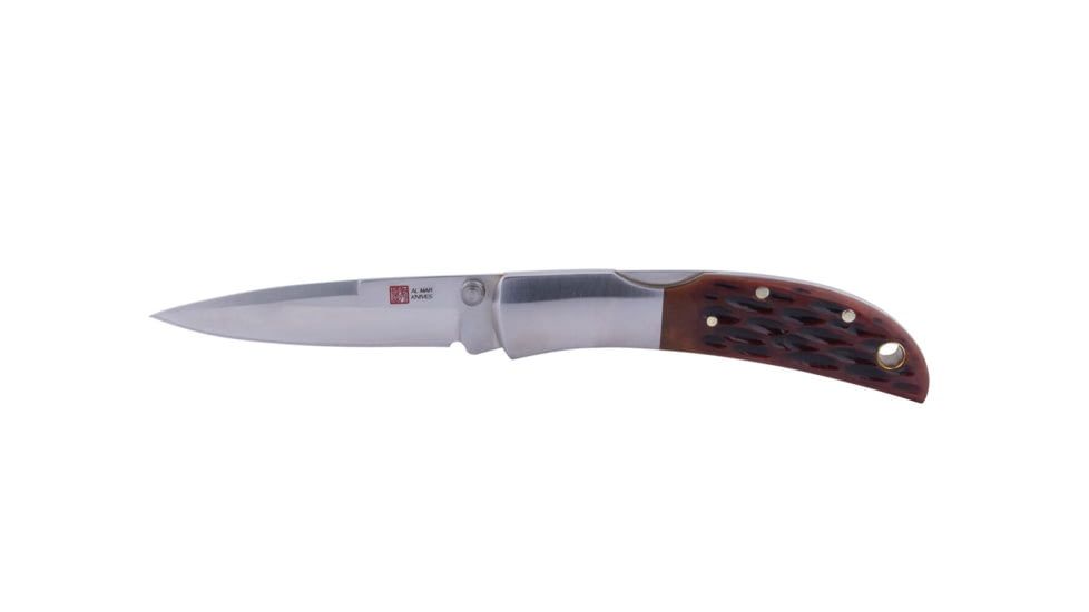 Al Mar Knives Honey Jigged Bone Series Folding Knife, 2.5 in TALON Blade, Traditional, Leather Slip Pouch, Honey Brown, Small, AMK7002