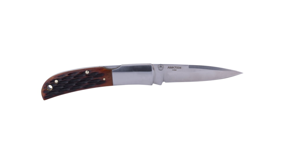 Al Mar Knives Honey Jigged Bone Series Folding Knife, 3.15 in TALON BLADE Traditional, Leather Slip Pouch, Honey Brown, Medium, AMK7004, EDEMO1