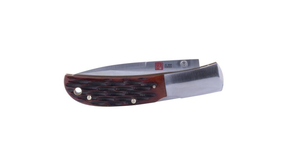 Al Mar Knives Honey Jigged Bone Series Folding Knife, 3.15 in TALON BLADE Traditional, Leather Slip Pouch, Honey Brown, Medium, AMK7004, EDEMO1