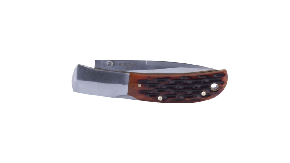 Al Mar Knives Honey Jigged Bone Series Folding Knife, 3.15 in TALON BLADE Traditional, Leather Slip Pouch, Honey Brown, Medium, AMK7004, EDEMO1