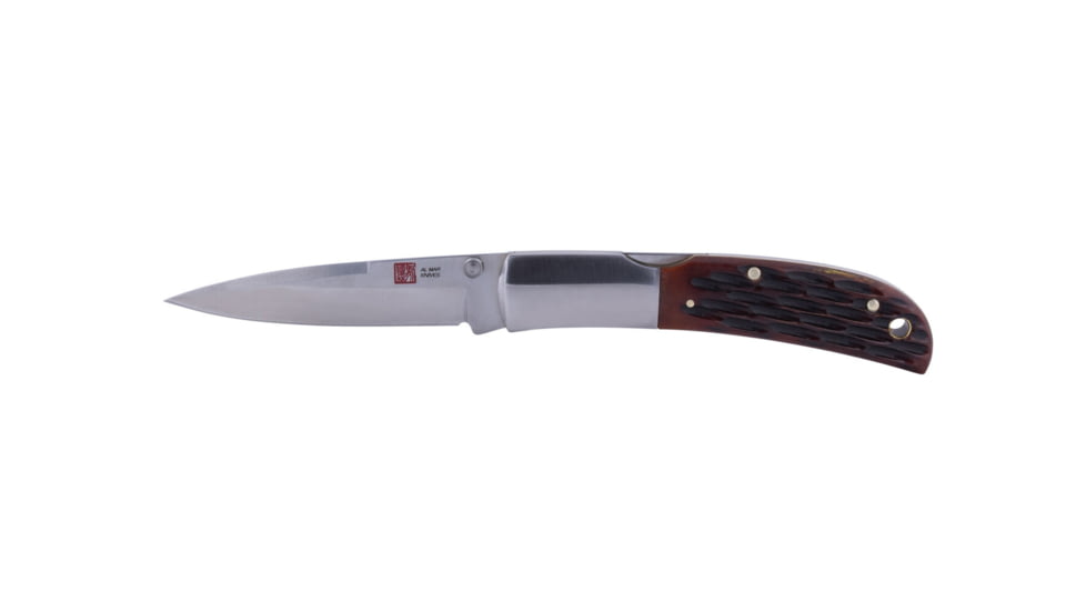 Al Mar Knives Honey Jigged Bone Series Folding Knife, 3.15 in TALON BLADE Traditional, Leather Slip Pouch, Honey Brown, Medium, AMK7004, EDEMO1