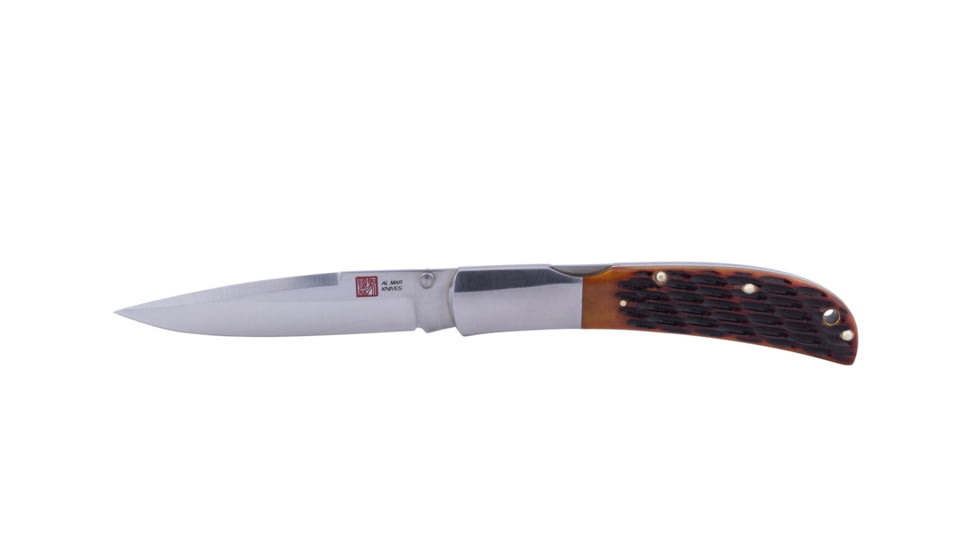 Al Mar Knives Honey Jigged Bone Series Folding Knife, 4.0 in TALON Blade, Traditional, Leather Slip Pouch, Honey Brown, Large, AMK7006