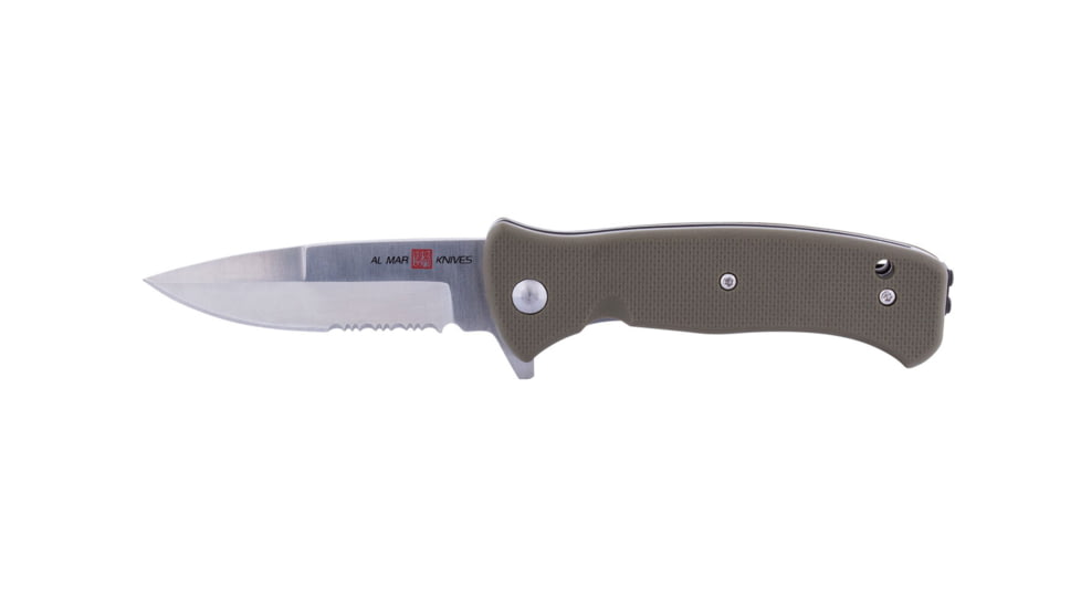 Al Mar Knives Mini S.E.R.E. 2020 OD Green Series Folding Knife, Spring Assist, 8Cr, 3 in, Combo, OD Green, AMK2209
