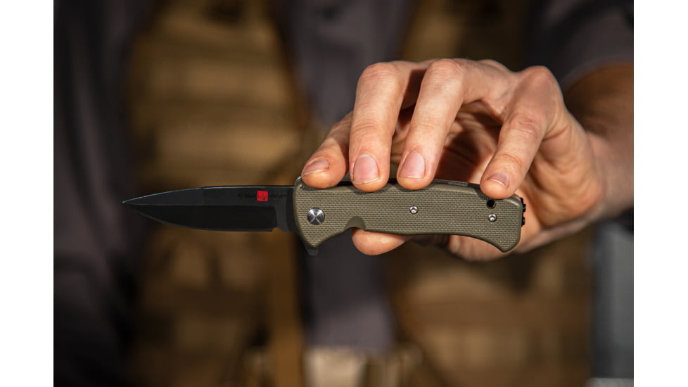 Al Mar Knives Mini S.E.R.E. 2020 OD Green Series Folding Knife,Spring Assist, 8Cr, 3 in, Traditional, OD Green, AMK2208