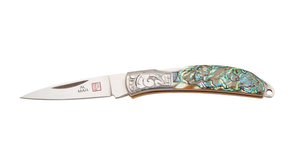 Al Mar Knives Osprey Engraved Abalone Fold Knife, Engraved Abalone Hanlde AME1001AB