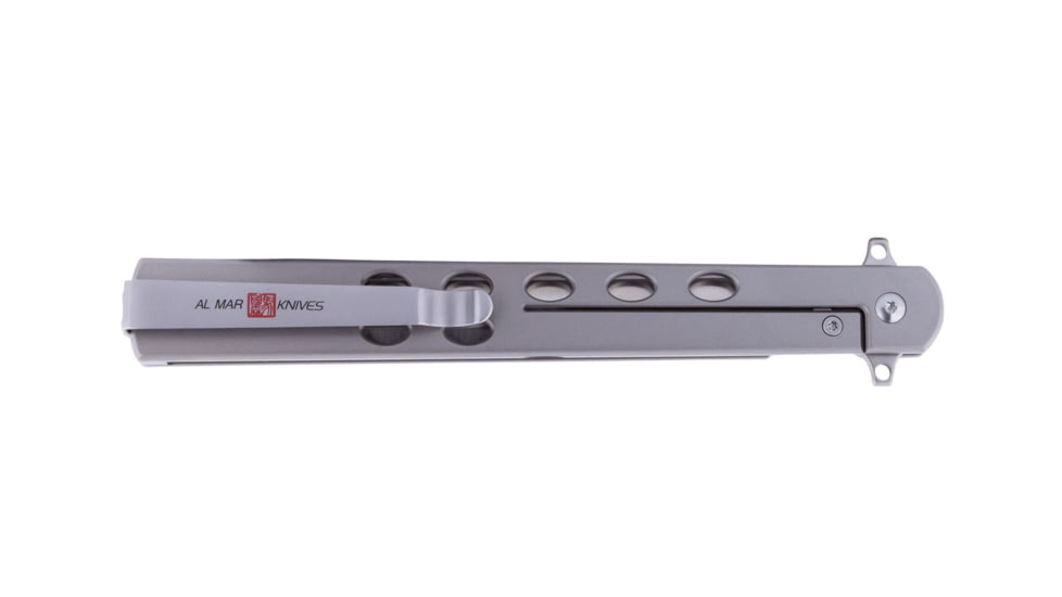 Al Mar Knives Quicksilver Ceramic Ball Bearing Folding Knife, D2, 5 in, Traditional Talon, TC4 Handle, Silver, AMK4046