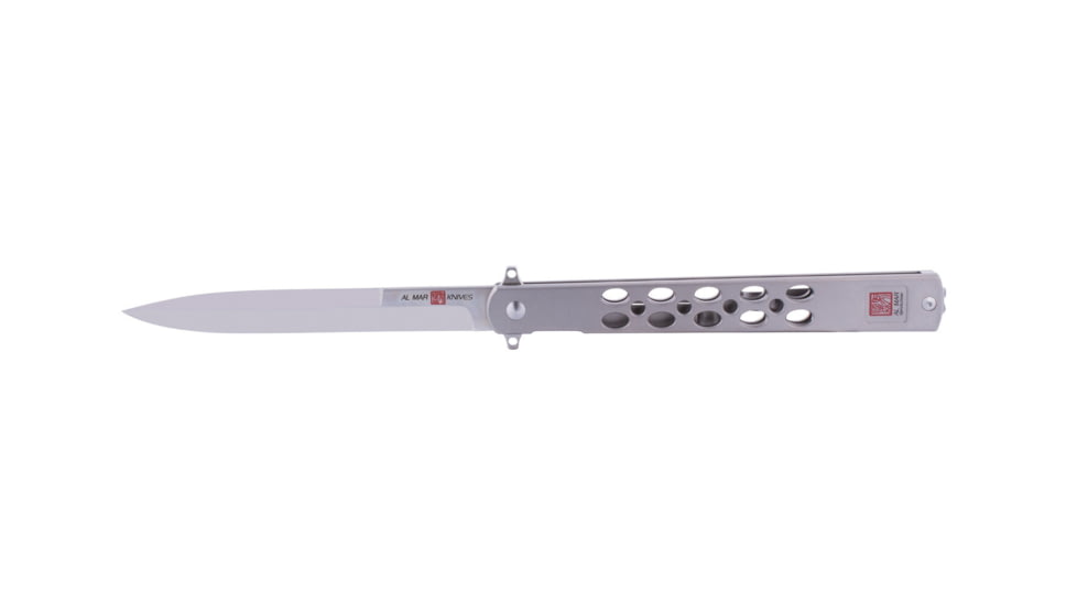 Al Mar Knives Quicksilver Ceramic Ball Bearing Folding Knife, D2, 5 in, Traditional Talon, TC4 Handle, Silver, AMK4046