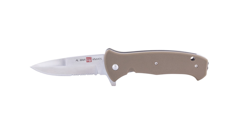 Al Mar Knives S.E.R.E. 2020 Coyote Series Folding Knife, Spring Assist, 8Cr, 3.6 in, Combo, Coyote, AMK2215