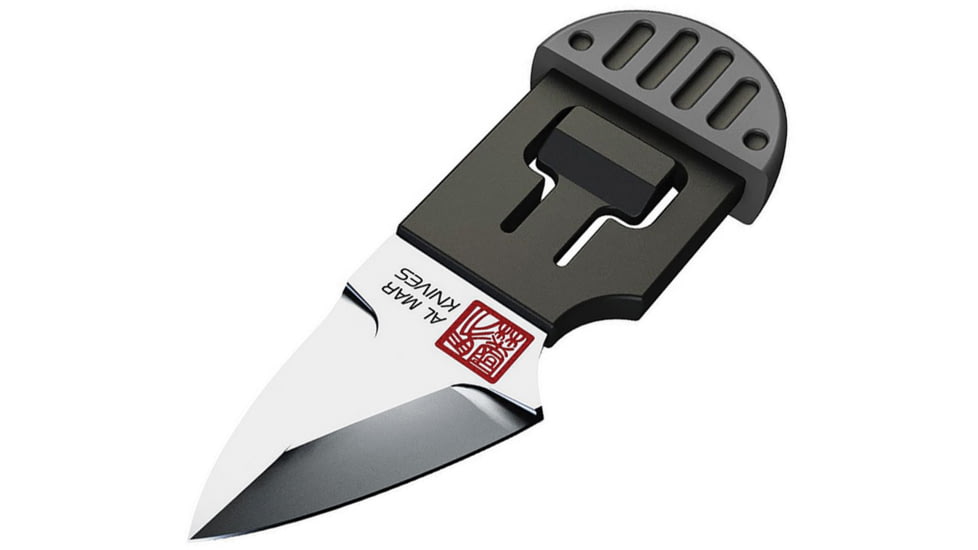 Al Mar Knives Stinger Keyring Knife Black, 1.25 satin finish D2 tool steel blade, Black polymer handle with gray TPR overmold, AMK1001GYBK-BL