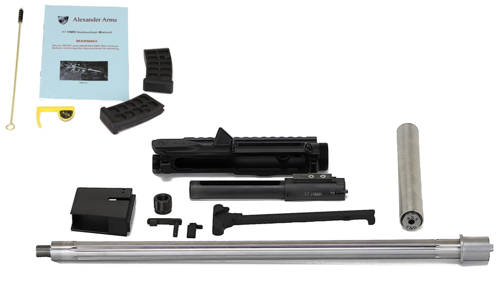 Alexander Arms AR15 Stripped Rifle Upper, .17 HMR, 18 in Barrel, Blowback, 1-9 Twist, 1/2x28 Thread, A2 Flash hider, Black, KIT-17