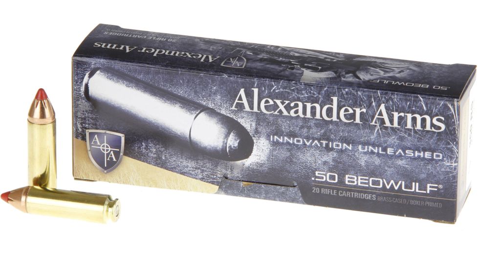 Alexander Arms Loaded, .50 Beowulf, 300 Grain, Hornady FTX, Centerfire Rifle Ammo, Box of 20, A-B300FTXBOX