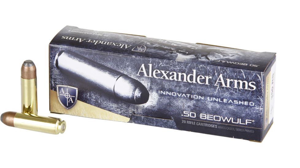 Alexander Arms Loaded, .50 Beowulf, 400 Grain, Hawk FP, Centerfire Rifle Ammo, Box of 20, A-B400FPBOX