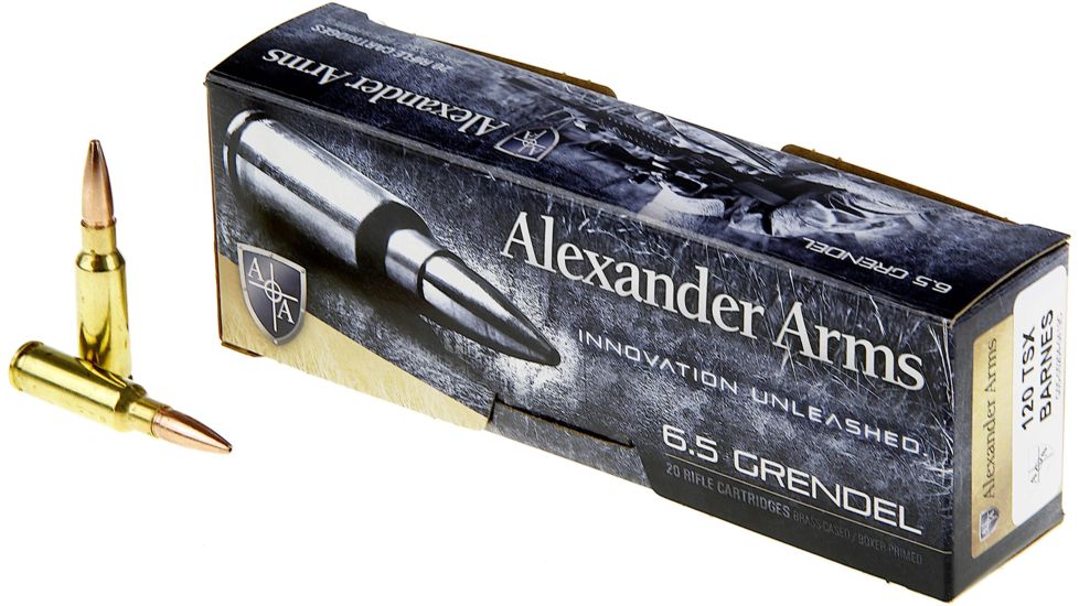Alexander Arms Loaded Ammunition, .6.5 Grendel, 120 Grain, Nosler BT, Centerfire Rifle Ammo, Box of 20, A-G120BTBOX