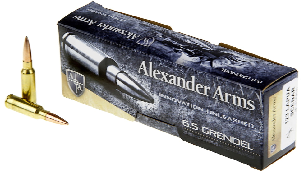 Alexander Arms Loaded Ammunition, .6.5 Grendel, 123 Grain, Lapua Scenar, Centerfire Rifle Ammo, Box of 20, A-G123LSBOX