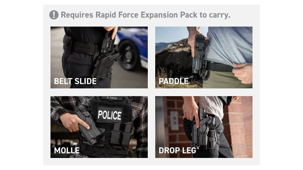 Alien Gear Holsters Rapid Force Duty Holster Light Bearing Level II Shell, Glock 19, Left, Matte, w/o QDS, Black, 00193858208190
