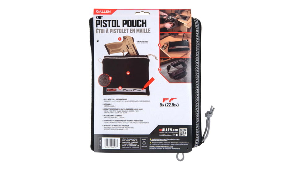 Allen 3628 Pistol Pouch Made Of Black Polyester With Lockable Zippers, ID Label