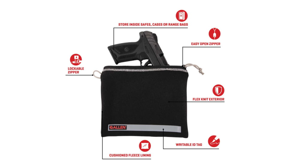 Allen Lockable Handgun Storage Pouch, Full Size Handgun, 7 x 9in, Black, 3628