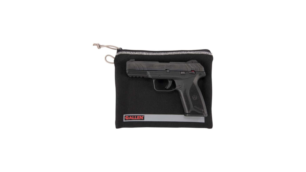 Allen 3628 Pistol Pouch Made Of Black Polyester With Lockable Zippers, ID Label