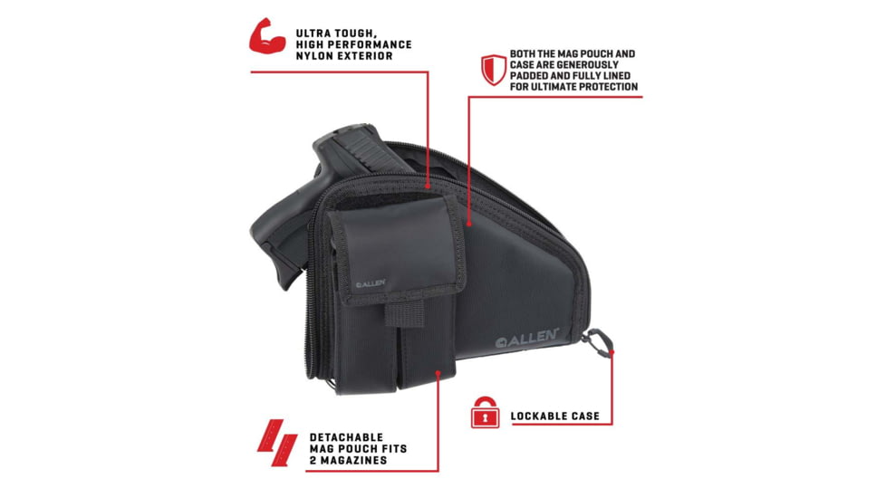 ALLEN 78-7 PISTOL CASE W/MAG POUCH COMPACT BLK