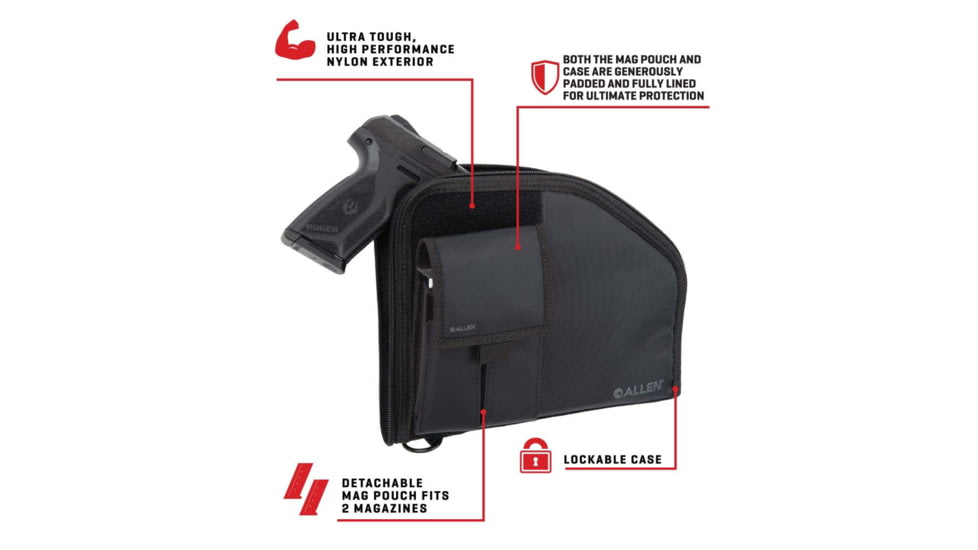 ALLEN 78-9 PISTOL CASE W/MAG POUCH FULLSIZE BLK