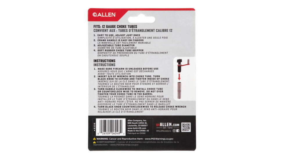 Allen 8336 Competitor Choke Tube Wrench Black With Red, Silver Accents Steel For