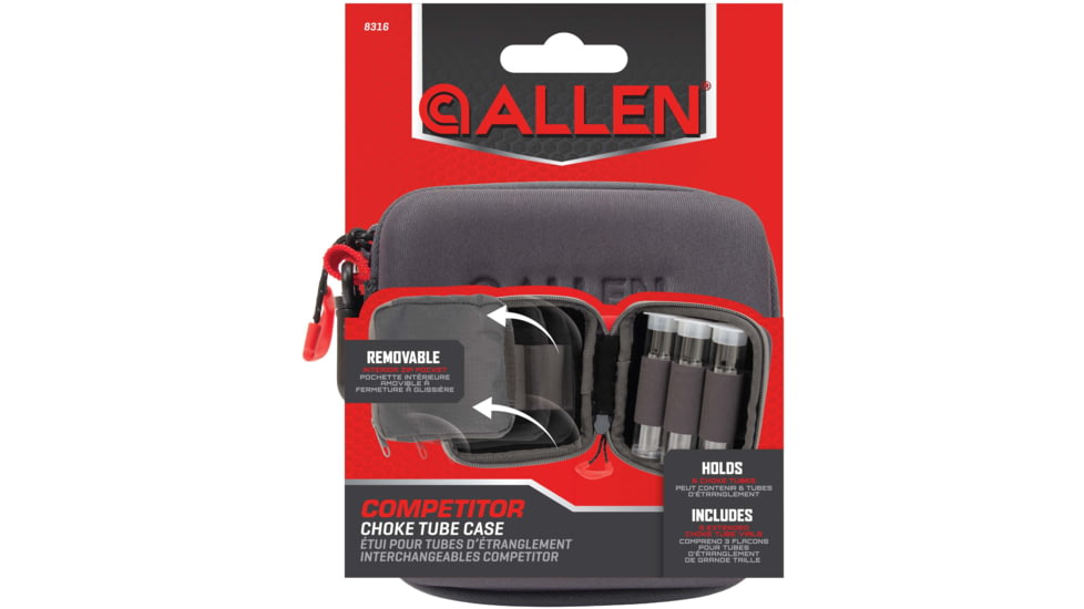 Allen Competitor Choke Tube Molded Case, 3 Extended Vials, Heather Gray/Red, 4.5 in x 4.5 in x 3.5 in, 8316