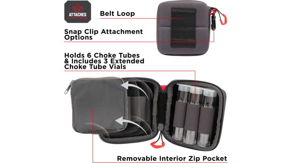 Allen Competitor Choke Tube Molded Case, 3 Extended Vials, Heather Gray/Red, 4.5 in x 4.5 in x 3.5 in, 8316