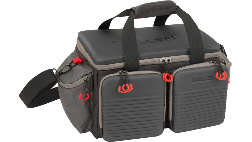 Allen Competitor Premium Molded Lockable Range Bag, Internal Tote and Fold-Up Gun Mat, Heather Gray/Red, 16.6 in x 9 in x 11.8 in, 8325