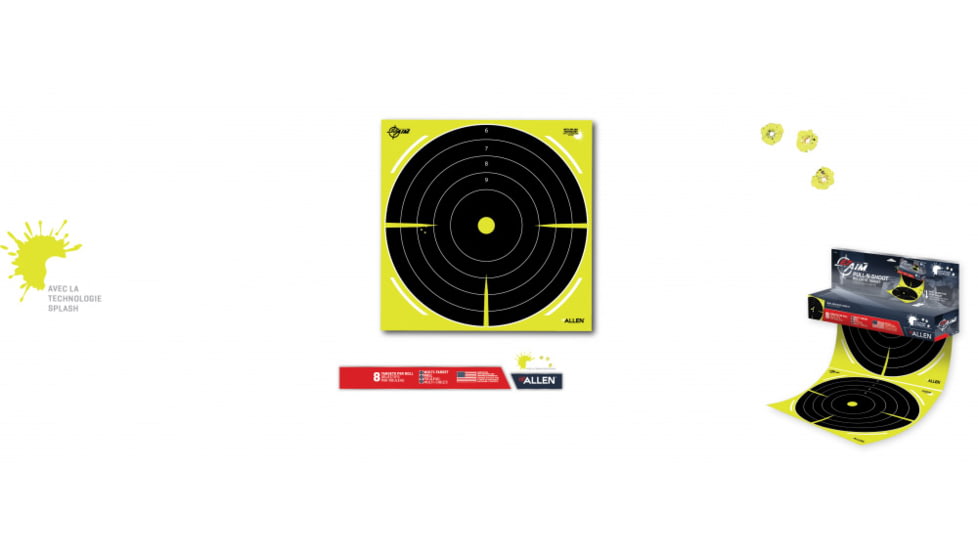 Allen EZ-Aim Pull-N-Shoot Splash Paper Bullseye Target Roll, 8 Pieces Per Pack, Yellow/Black, 12x12in, 15256
