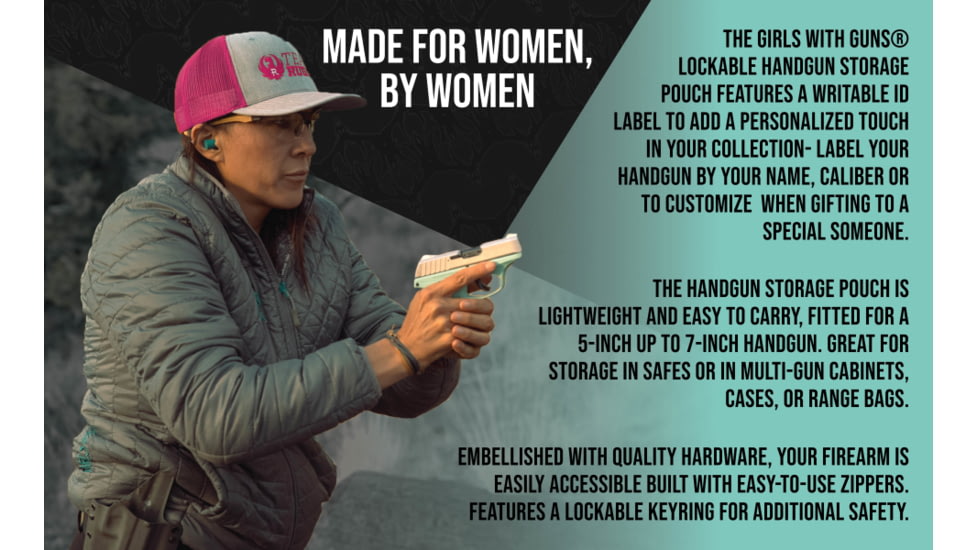 Allen Girls With Guns Knit Fabric Handgun Storage Pouch w/Writable ID Label, Lockable Keyring, Zipper Closure, 5x7in, Fleece Lining, Compact Interior, Gray/Blue Accents, 9073