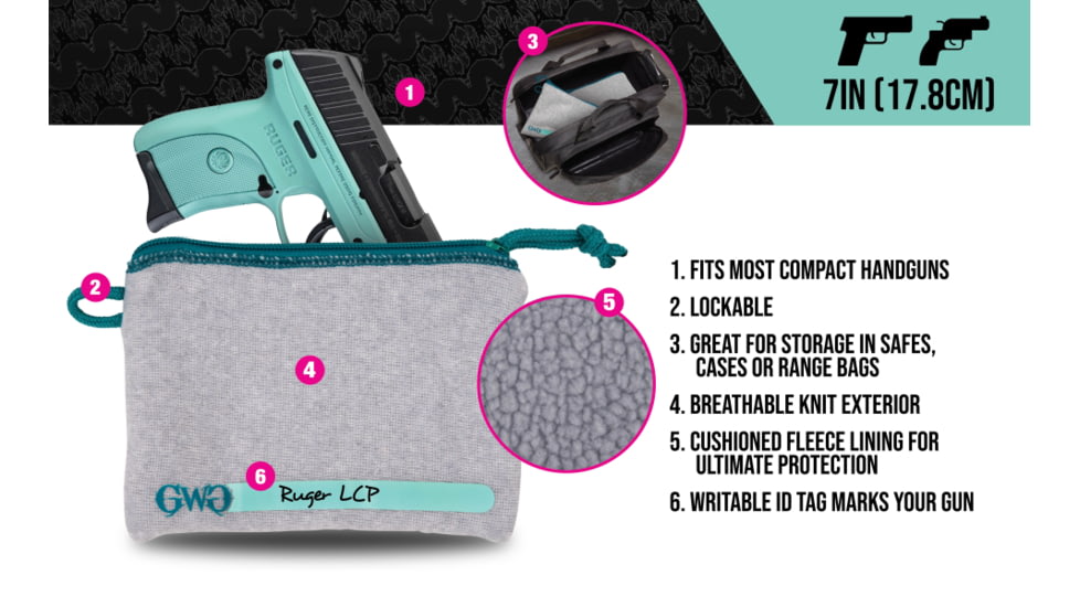 Allen Girls With Guns Lockable Handgun Storage Pouch, Compact, 5-Inch to 7-Inch Handguns, Gray/Blue, 9073