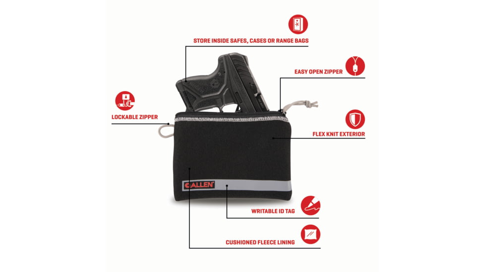 Allen Lockable Handgun Storage Pouch, Compact Size Handgun, 5 x 7in, Black, 3626