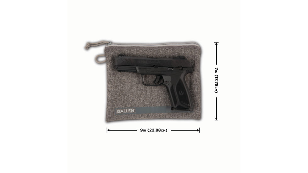 Allen Lockable Handgun Storage Pouch, Full Size Handgun, 7 x 9in, Gray, 3627