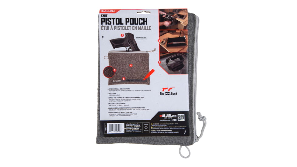 Allen Lockable Handgun Storage Pouch, Full Size Handgun, 7 x 9in, Gray, 3627