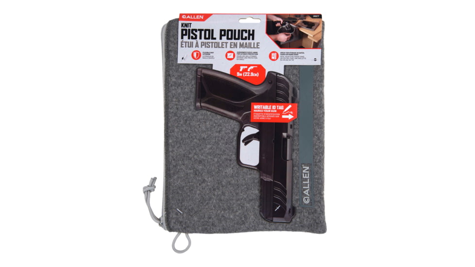 Allen Lockable Handgun Storage Pouch, Full Size Handgun, 7 x 9in, Gray, 3627