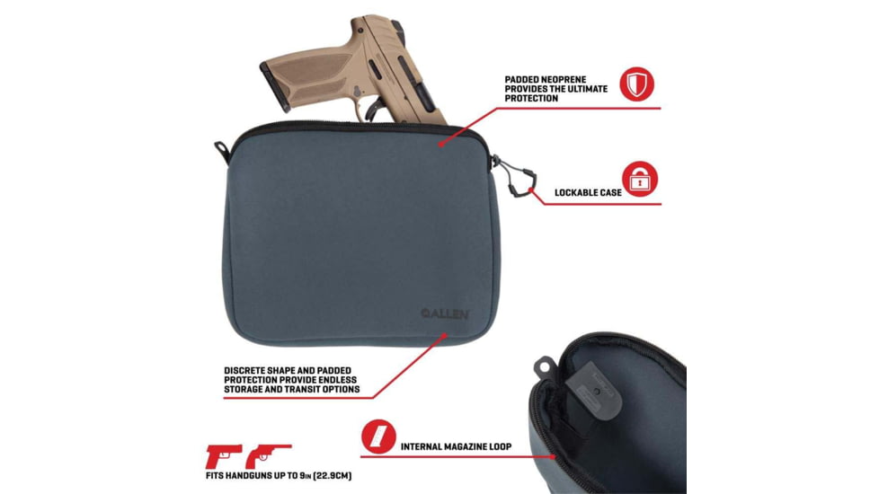 Allen Pistol Pouch Charcoal Neoprene, 9in, Charcoal, 3637