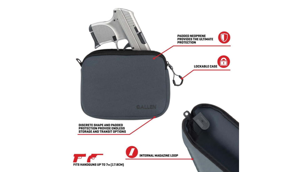 Allen Pistol Pouch Charcoal Neoprene, 7in, Charcoal, 3635
