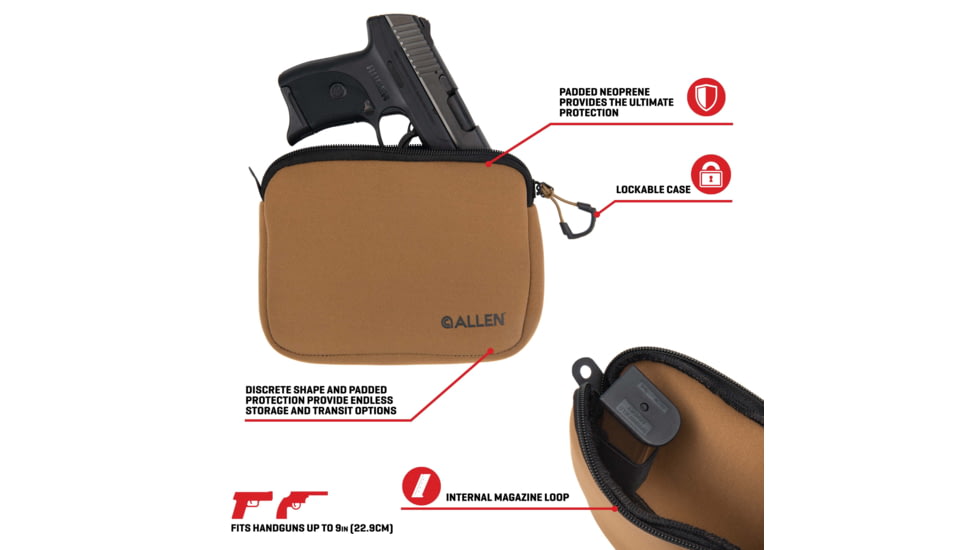 Allen Neoprene Pistol Pouch, Compact Handguns up to 7in, FDE, 3636