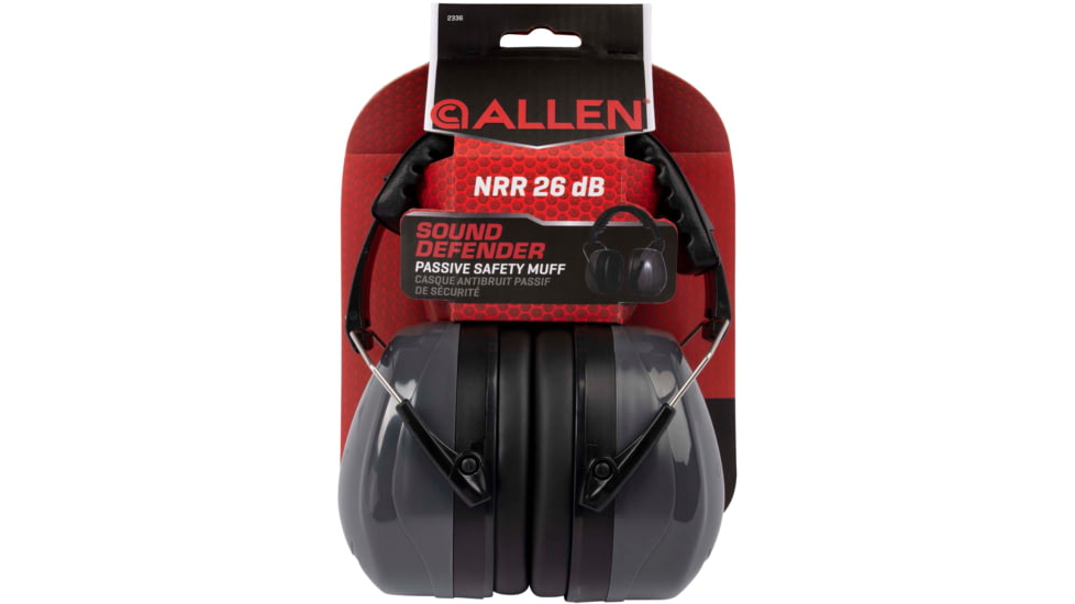 Allen Sound Defender Foldable Safety Earmuffs, 26 dB NRR, ANSI S3.19 &amp; CE EN352-1 Hearing Protection Rated, Black/Gray, One Size, 2336