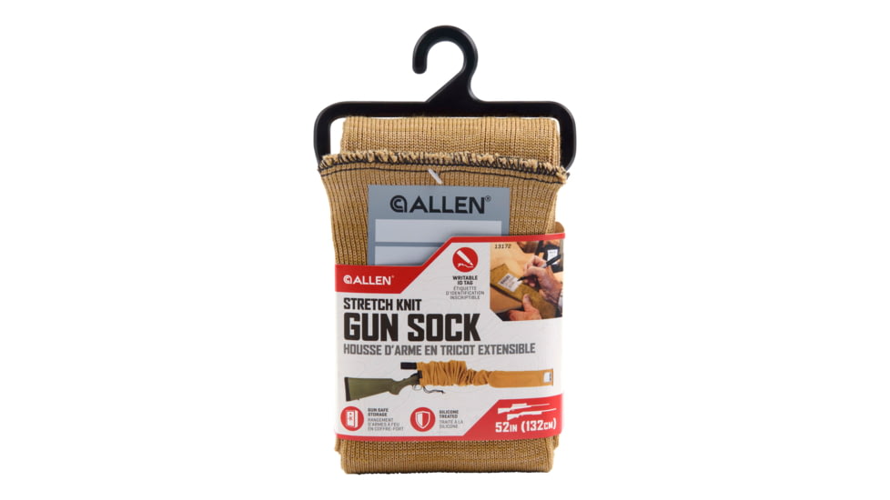Allen Stretch Knit Gun Sock w/Writeable ID Label for Rifles with Scopes and Shotguns, Silicone Treated, Coyote, 52 in, 13172