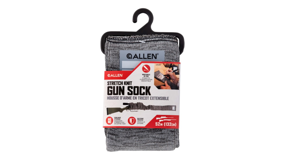 Allen Stretch Knit Gun Sock w/Writeable ID Label for Rifles with Scopes and Shotguns, Silicone Treated, Gray, 52 in, 13167